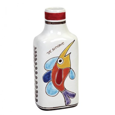 White clay handpainted sicilian bottle Folk Swordfish de simone pottery White clay handpainted sicilian bottle Folk Swordfish de simone pottery